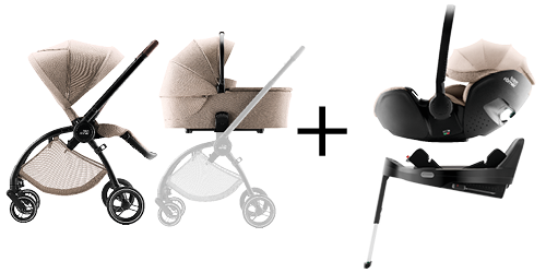 Kočárek RIO, hluboká korba RIO, dětská autosedačka BABY-SAFE PRO v barvě Teak a VARIO BASE 5Z, součást RIO COMFORT PLUS SET